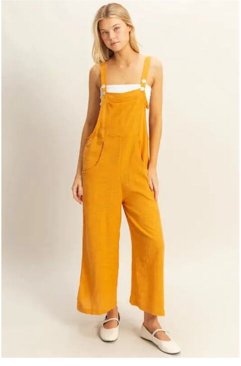 HYFVE Pants - HYFVE Textured Wide Leg Overall Jumpsuit Mustard Yellow Small